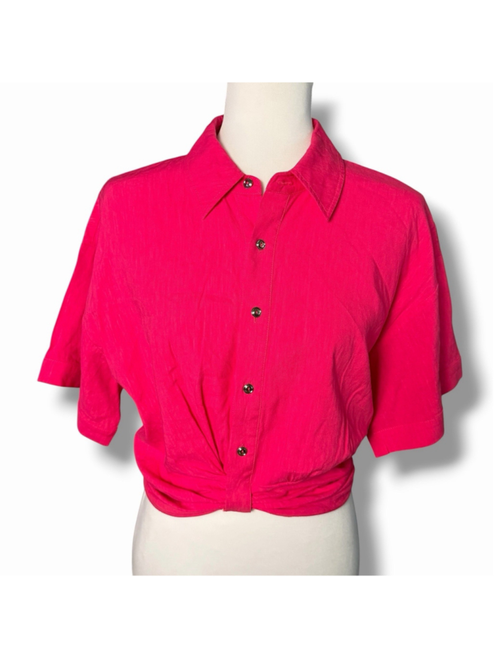 Ramy Brook NWOT Pink Linen Blend Cropped Button Up Top SM Collar Coastal Beachy